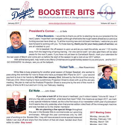 newsletter booster club dodgers mailed monthly members published